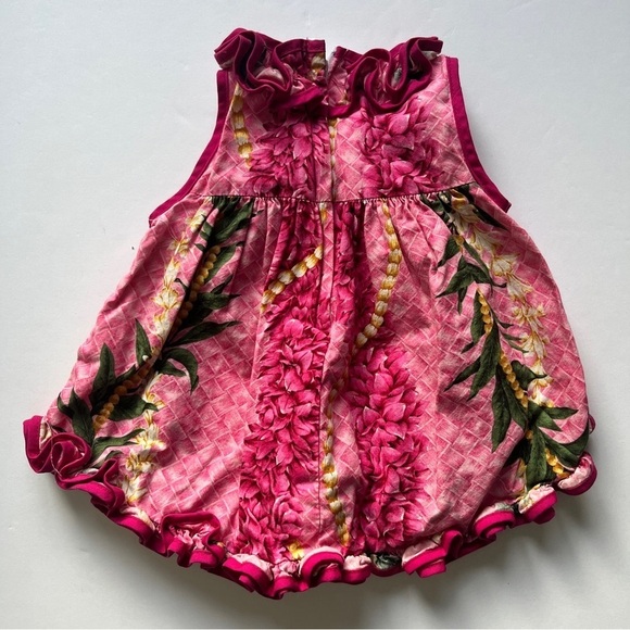 Be Be Tahiti Hawaii Baby Girl Dress Tropical Hawaiian Pink Floral Ruffle Sz 6M - Picture 2 of 5